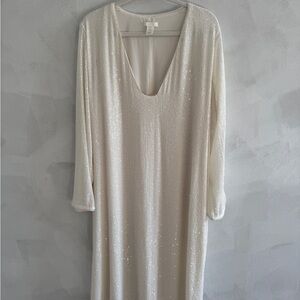 H&M - White Sequin Midi Dress - Size Medium